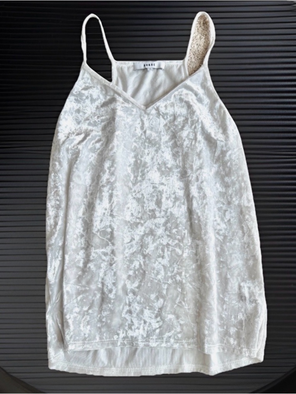Ro & De Ivory Crushed Velvet Spaghetti Strap Tank Top size S Small VNeck Halter